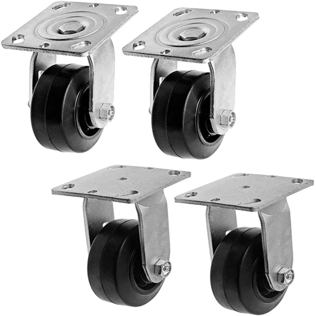 Heavy-Duty 4" Plate Casters - 4 Pack, 1800 lbs Capacity - Swivel and Rigid