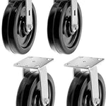 8" Heavy Duty Plate Caster Set with Phenolic Wheels and 6000 lbs Total Capacity (4-Pack, Swivel with Brake)