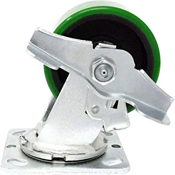 4" Plate Casters with Polyurethane Molded Steel Wheels - 4 Pack Set, 3000 lbs Total Capacity, Extra 2" Width Top Plate, 4 Swivel with 2 Brakes for Maximum Stability