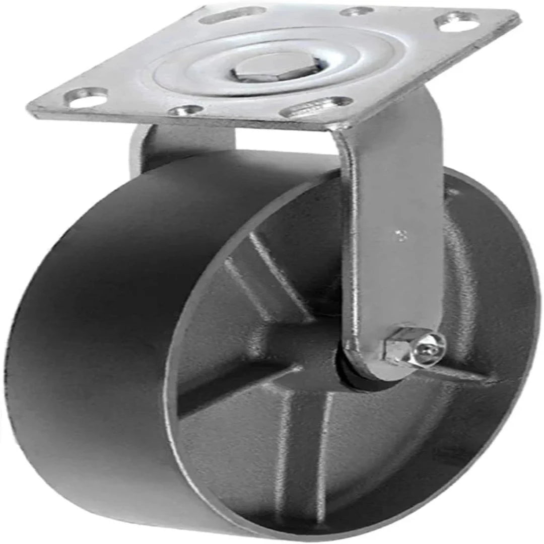 Heavy Duty 8" Plate Caster with 1300 lbs Capacity, 2" Extra Width Cast Iron Wheel, Top Plate Caster and Silver Swivel for Easy Mobility