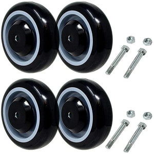 Polyurethane Shopping Cart Wheels - 5" x 1.25" with 1400Lbs Load Capacity - 4-Pack with 5/16" Axle Bore (Black/Grey)