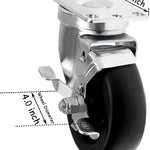 Heavy Duty 4" Polyolefin Caster Wheels - Pack of 4, 1320 lbs Total Capacity, 2 Swivel w/Brakes & 2 Rigid, Top Plate Mounting for Food/Bakery/Hotel/Material Handling Equipment