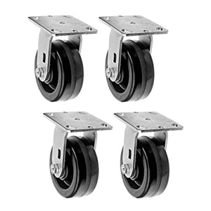 4-Pack 5" Heavy Duty Plate Casters with 2" Extra Width, Rigid Phenolic Wheels for 4000 lbs Total Capacity