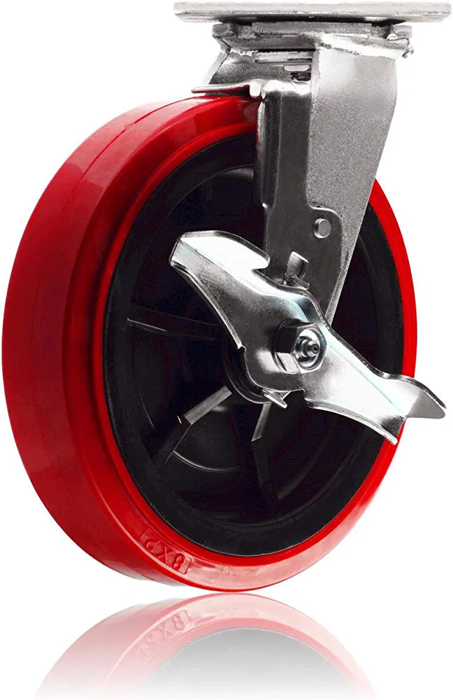 8" 4 Pack Plate Caster, Polyolefin/Polyurethane Wheel, Top Plate Caster Extra Width 2 inches 3800 lbs Total Capacity (8 inches Pack of 4, 2 Swivel w/Brakes + 2 Rigid)