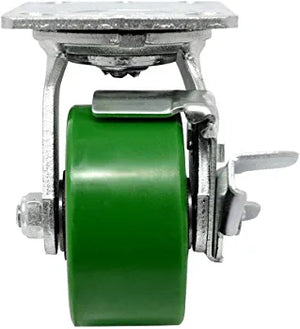Premium Heavy Duty 6" Plate Casters with Brake (2-Pack) - Swivel Polyurethane Wheels on Steel Frame with Precision Ball Bearings, 2500 lbs Total Capacity, and Extra 2-Inch Width for Maximum Stability and Durability