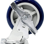 4-Pack 6" Top Plate Caster Set - 4000lbs Capacity - High Performance Polyurethane Wheel with Precision Bearing - Blue Swivel w/Brakes + Rigid Included