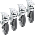 4" 4 Pack Caster w/Gray Polyurethane Wheel Top Annular Plate, Top Plate Caster, 1320 lbs Total Capacity (4 inches Pack of 4, Swivel w/Brake)