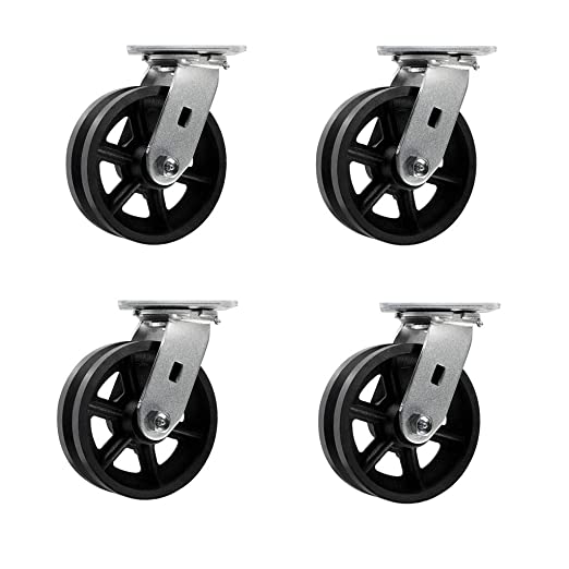 6"x2" Heavy Duty Iron V-Groove Wheel Top Plate Width 2" Caster Capacity up to 4000 lbs (4 Swivel Black)