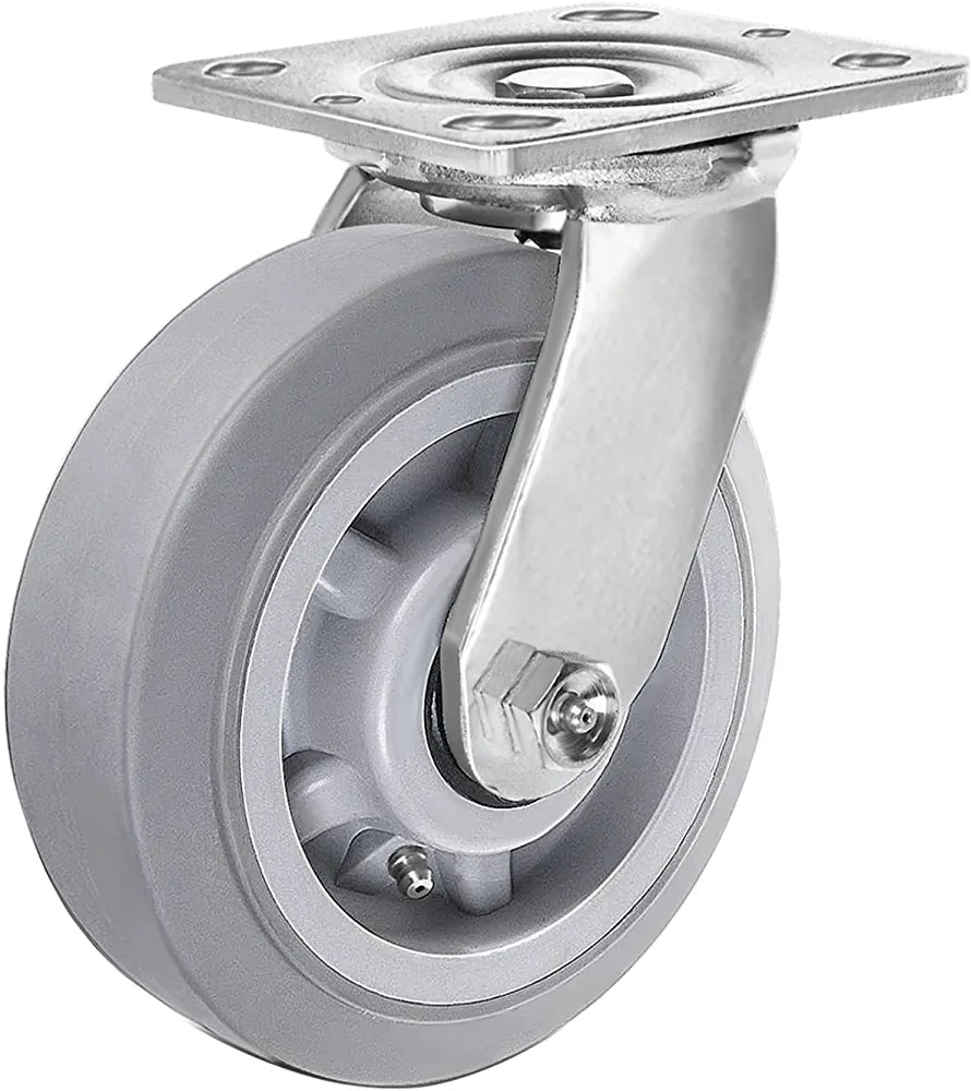 6" Thermoplastic Rubber Gray Swivel Caster, Top Plate (Pack of 4, 2 w/Brake) - 2200 lbs Capacity