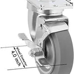 4" 2-Pack Plate Swivel Caster, Heavy Duty Thermoplastic Rubber Gray, Top Plate Casters, 720 lbs Total Capacity (Swivel Wheel)