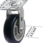 Upgrade Your Mobility with 6" Top Plate Casters - 2 Pack of High-Performance Polyurethane Wheels, 2000 lbs Capacity, and 2" Extra Width for Smooth Movement - Blue Swivel Design