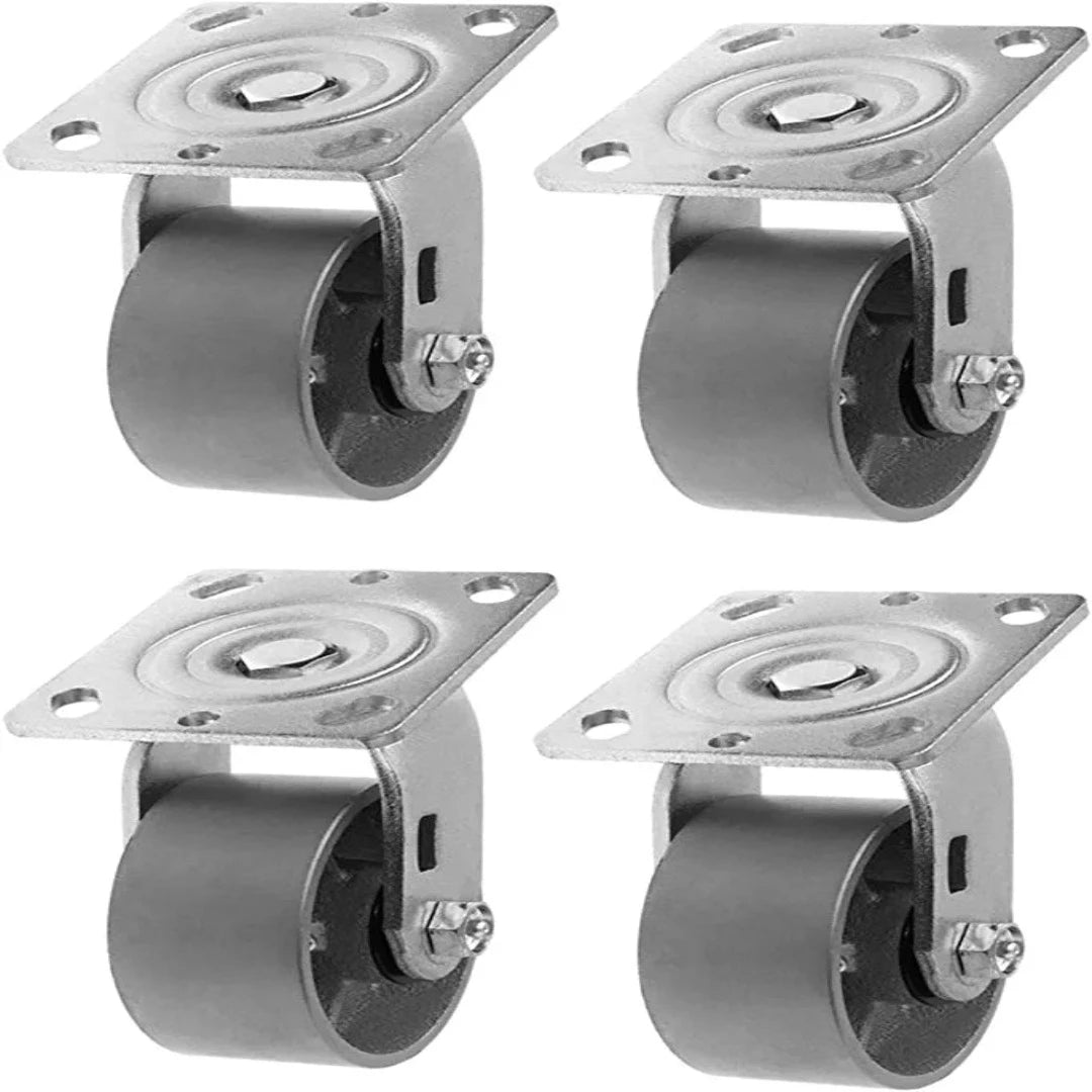 4-Inch Heavy Duty Steel Cast Iron Caster Wheels (Pack of 4) - 2800 lbs Total Capacity - 2-Inch Wide Wheels with Top Plate - Silver 4 Swivel with 360-Degree Rotation