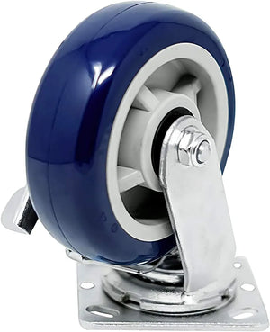 Upgrade Your Equipment with 6" Top Plate Casters - 2 Pack of High-Performance Polyurethane Wheels, 2000 lbs Capacity, 2" Extra Width, Blue Swivel Design, and Brakes for Added Safety