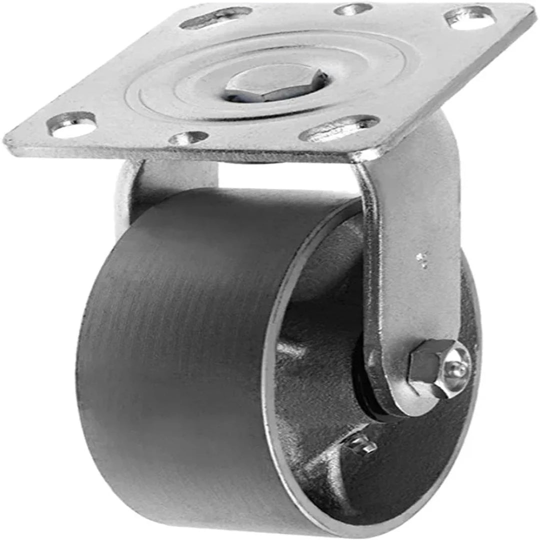 5" Plate Caster, Heavy Duty Steel Cast Iron Wheel w/Top Plate Caster Extra Width 2 inches 1000 lbs Total Capacity (5 inches, Silver Swivel)