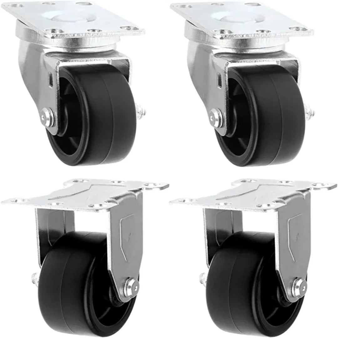Heavy-Duty 3" Caster Set - Pack of 4 (2 Swivel & 2 Rigid) with 1320 lbs Total Capacity, Polyolefin Black Rubber Top, Top Plate Mounting - Ideal for Material Handling, Moving Dollies, and More