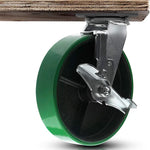 Heavy Duty 8" Plate Casters - 4 Pack - 5000 lbs Total Capacity - Polyurethane Mold on Steel Wheel - 2" Extra Width - 4 Swivel (2 with Brakes) - Green