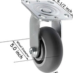 Heavy Duty 5" Plate Casters - 4 Pack with 2 Swivel and 2 Rigid Casters, 1600 lbs Total Capacity - Crowned Thermoplastic Rubber Wheels for Food Service, Material Handling and More