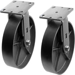 8" 2-Pack Heavy Duty Steel Cast Iron Wheel Plate Caster - 2600 lbs Capacity, Silver Rigid