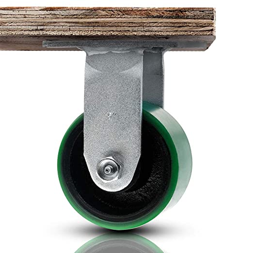 4" Polyurethane Plate Casters - 4 Pack with 2800 lbs Capacity, Green - 2 Swivel w/Brakes + 2 Rigid, Extra Width 2", Molded Steel Wheels, Top Plate Mounting