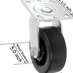 Heavy Duty Plate Casters - 5" Polyolefin Wheel, 2800 lbs Total Capacity - Pack of 4 (2 Swivel & 2 Rigid), Extra Width Top Plate Caster