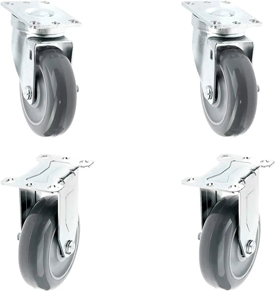 4-Pack Heavy Duty Caster Set with Gray Polyurethane Wheels and 1320lbs Total Capacity, Top Plate Caster, 4 inches with 2 Swivel and 2 Rigid Casters