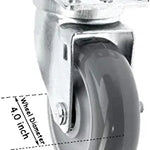Heavy-Duty 4" Swivel Caster Set with 1320 lbs Total Capacity - Pack of 4 - Gray Polyurethane Wheels with Annular Top Plate