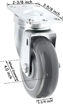 4" Swivel Caster with Gray Polyurethane Wheel and 660 lbs Total Capacity (Pack of 2)