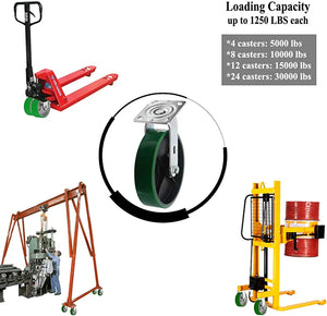 Upgrade Your Equipment with Heavy Duty 8" Plate Casters - 2 Pack, 2500 lbs Total Capacity, Green Swivel, Top Plate Caster with 2-inch Extra Width