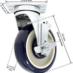 5-Inch Polyurethane Plate Casters - 4 Pack with 1400lbs Capacity and Double Ball Bearings