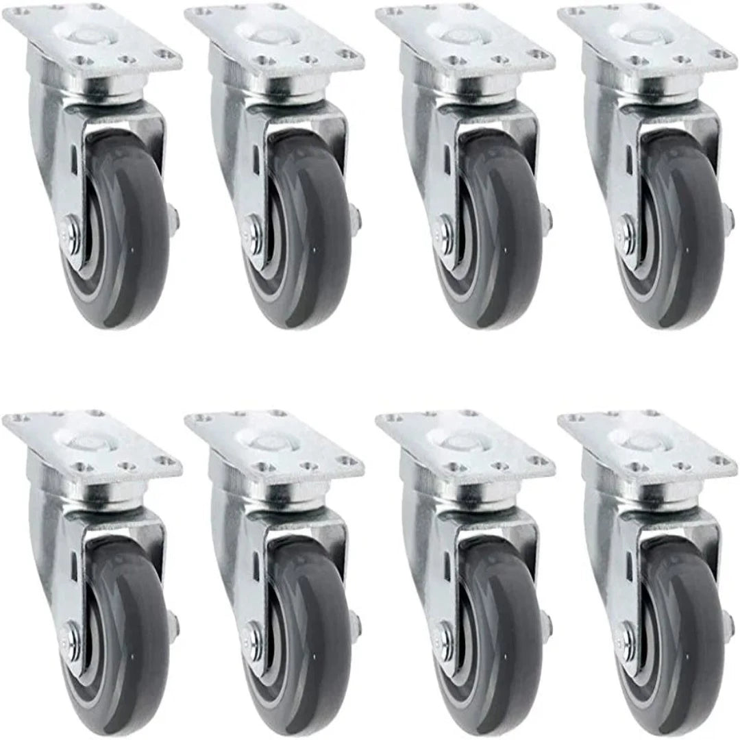 8 Pack 3-inch Gray Polyurethane Wheel Top Plate Swivel Caster Set - 2400 lbs Total Capacity (8 Swivel)