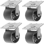 5" Heavy Duty Plate Caster - 4 Pack with 4000lbs Total Capacity, Steel Cast Iron Wheel, Top Plate Caster with 2 Inch Extra Width