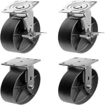 8" 4 Pack Plate Caster, Heavy Duty Steel Cast Iron Wheel w/Top Plate Caster Extra Width 2 inches 5200 lbs Total Capacity (8 inches Pack of 4, Silver 2 Swivel w/Brakes + 2 Rigid)