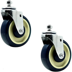 Premium 5" Shopping Cart Caster Wheels - 2 Pack Stepped and Full Tread Face with Double Ball Bearing, 500lbs Total Capacity, Polyurethane Material, Includes Bolts - Dark Blue Beige
