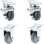 Heavy Duty 3" Caster Set - 4 Pack with 1200lbs Total Capacity, Polyurethane Wheels, 2 Swivel w/Brakes & 2 Rigid, Top Plate Mounting