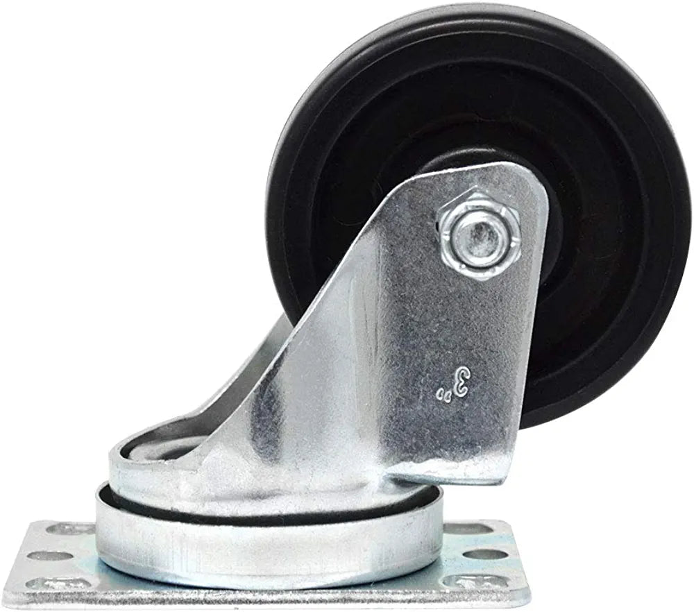 Industrial 3 Inch Swivel Caster Set - 1320lbs Capacity - Polyolefin Black Rubber Top - Pack of 4