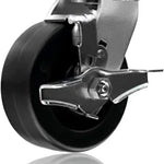 Heavy Duty 5" Plate Casters - 4 Pack Swivel with Brake & Polyolefin Wheel - 2800 lbs Capacity - Top Plate Extra Width 2 inches