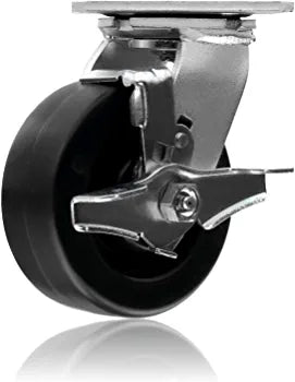 Heavy Duty 5" Plate Casters - 4 Pack Swivel with Brake & Polyolefin Wheel - 2800 lbs Capacity - Top Plate Extra Width 2 inches