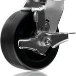 Set of 4 Heavy Duty 5-inch Plate Casters with Polyolefin Wheels, 2800 lbs Total Capacity, Swivel with 2 Brakes