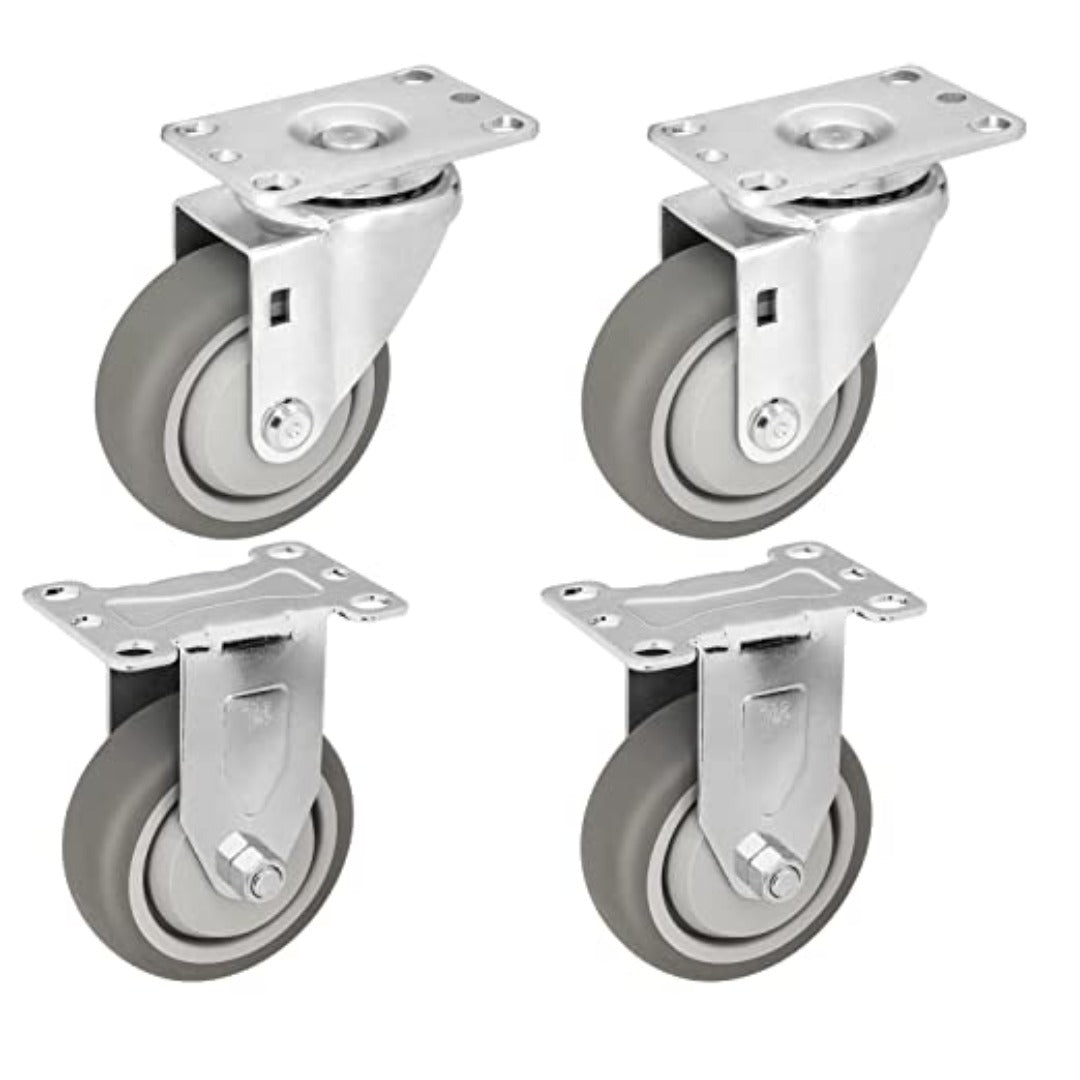 Smooth Mobility for Heavy Loads: 3.5" Plate Casters - 4 Pack Set with 2 Swivel & 2 Rigid, 1200 lbs Capacity, Thermoplastic Rubber Gray Wheels