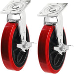 Upgrade your mobility with our 8" Heavy Duty Plate Casters - 2 Pack with 1900 lbs Total Capacity, Swivel with Brakes and Extra Width of 2 inches for Polyolefin/Polyurethane Wheel Top Plate
