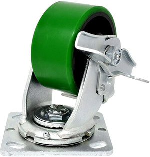 4" Plate Casters with Polyurethane Molded Steel Wheels - 4 Pack Set, 3000 lbs Total Capacity, Extra 2" Width Top Plate, 4 Swivel with 2 Brakes for Maximum Stability