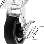 6" Heavy Duty Plate Casters - 4 Pack, 3200 lbs Total Capacity, Polyolefin Wheel, with 4 Swivel and 2w / Brake Functionality