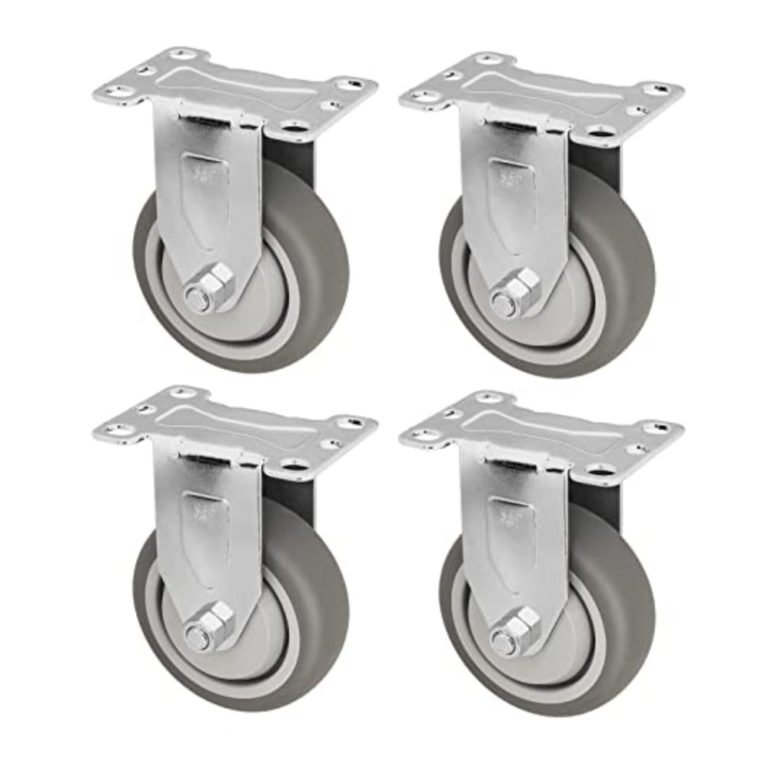 3.5" 4 Pack Plate Caster, Thermoplastic Rubber Gray Swivel Rigid Caster, Top Plate Caster, 1200 lbs Total Capacity (3.5 inches Pack of 4, Quantity 4, Rigid Wheel)