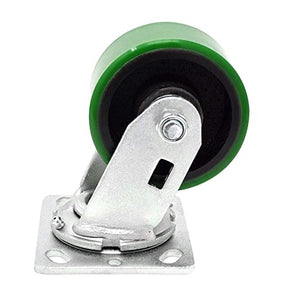 Heavy Duty 5" Polyurethane Plate Casters, 4400lbs Capacity, 4 Pack with 2 Brakes - Top Plate Caster with Extra Width 2 inches