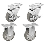 4-Pack 3.5" Thermoplastic Rubber Plate Casters with 1200 lbs Total Capacity, Swivel and Rigid with Brakes