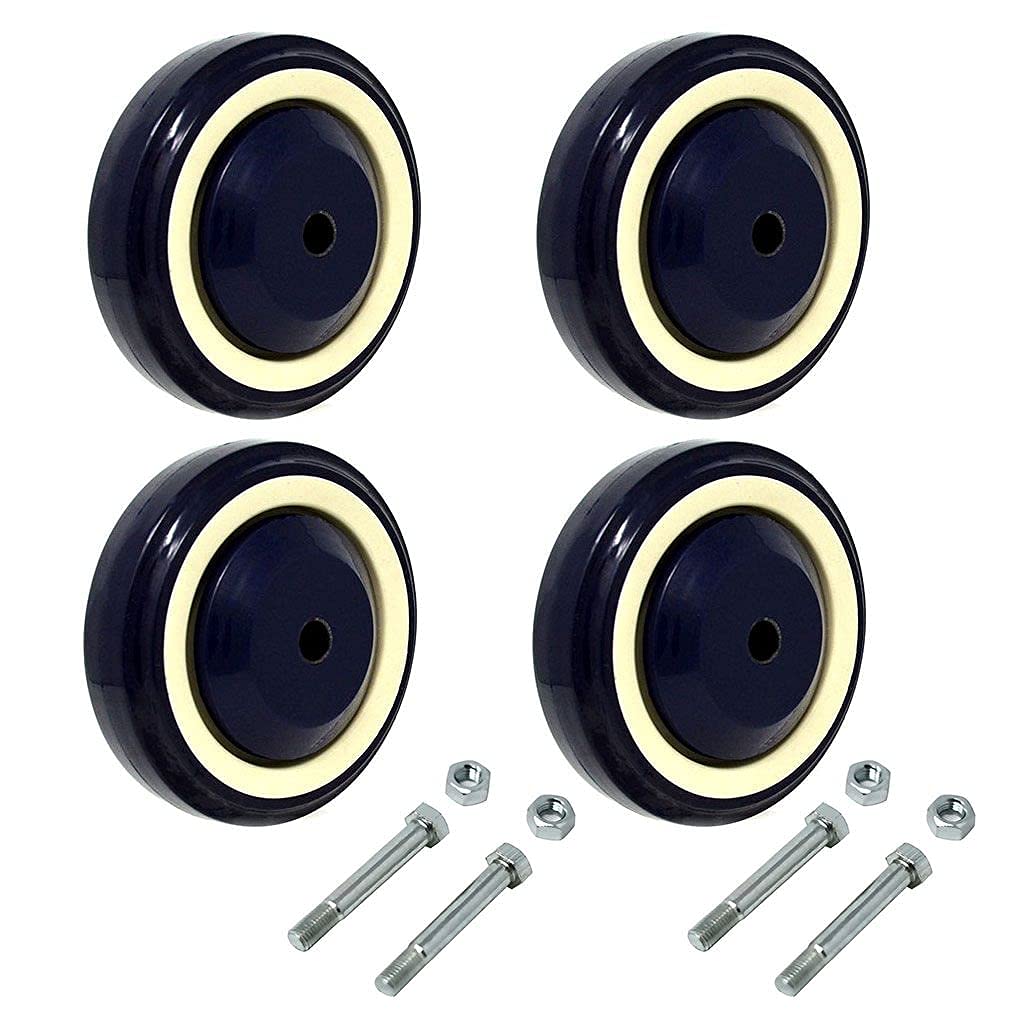 4-Pack 4-Inch Shopping Cart Wheels with 1200 lbs Total Capacity - Polyurethane, Double Ball Bearings, Stepped & Full Tread Face (Dark Blue Beige)