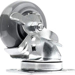 12 Pack 3" Gray Polyurethane Swivel Plate Casters with Brakes - 3600lbs Total Capacity - Top Annular Plate Design