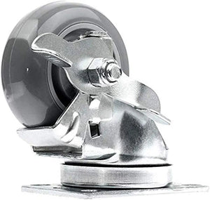 12 Pack 3" Gray Polyurethane Swivel Plate Casters with Brakes - 3600lbs Total Capacity - Top Annular Plate Design