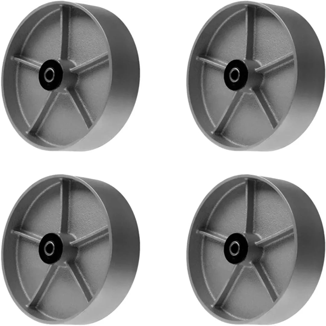 8" Heavy Duty Steel Cast Iron Caster Wheels - 4 Pack with Rolling Bearings, Steel Bushings, and 2" Extra Width for 5200 lbs Total Capacity