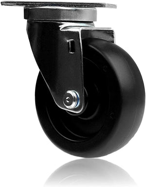 4" Heavy Duty Caster Wheels - 4 Pack with Top Plate and 1320lbs Total Capacity - 4 Swivel (2 with Brake) - Polyolefin Black Rubber Top Plain Plate